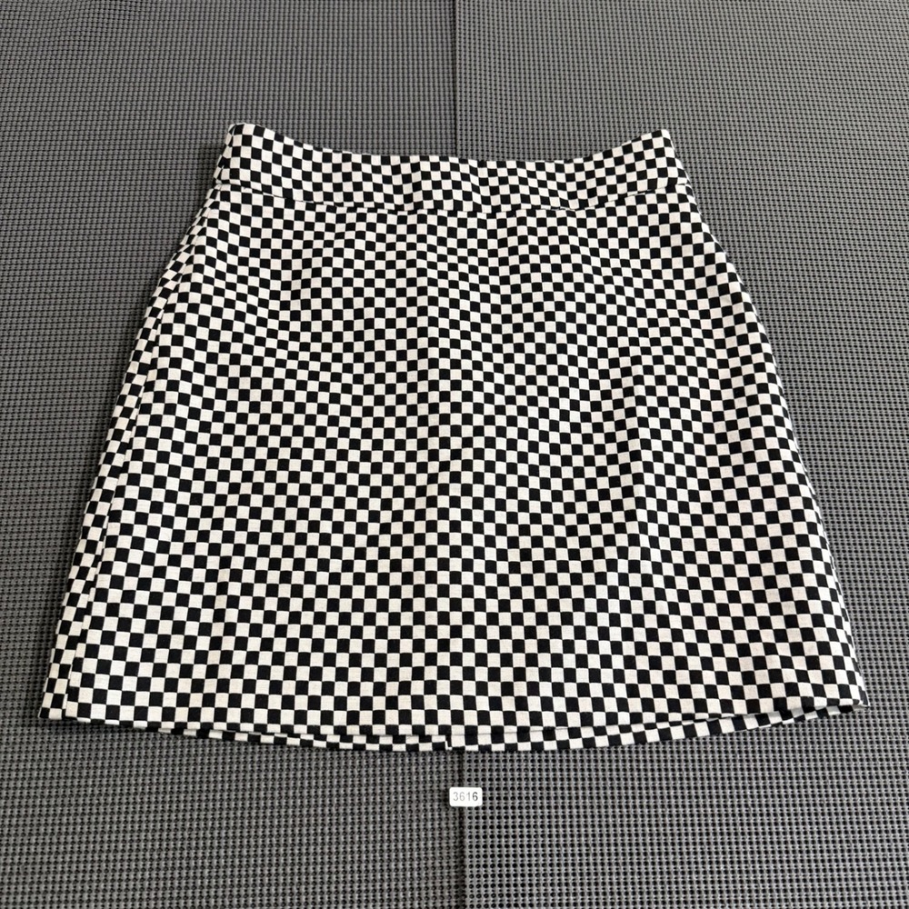 Zara Woman Black White Checkered A-Line Mini Skirt Size M